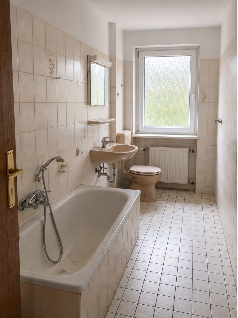 Beispielbild eines alten Badezimmers vor einer Sanierung